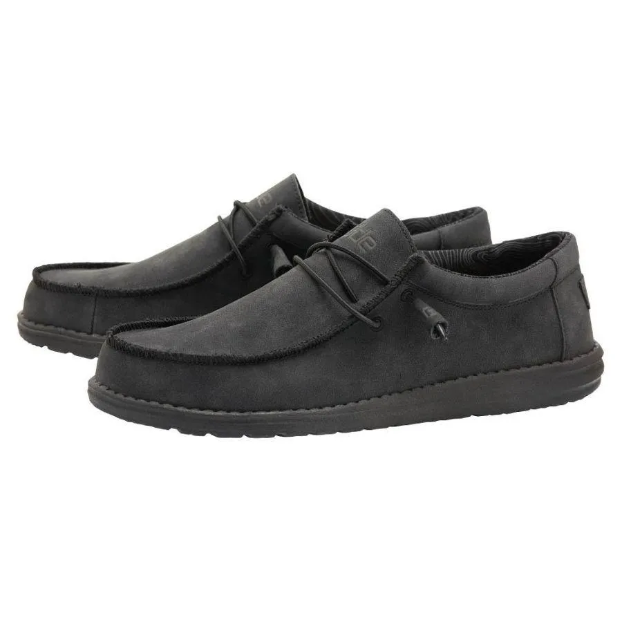 Hey Dude Mens Wally Leather Slip On Shoes- Carbon