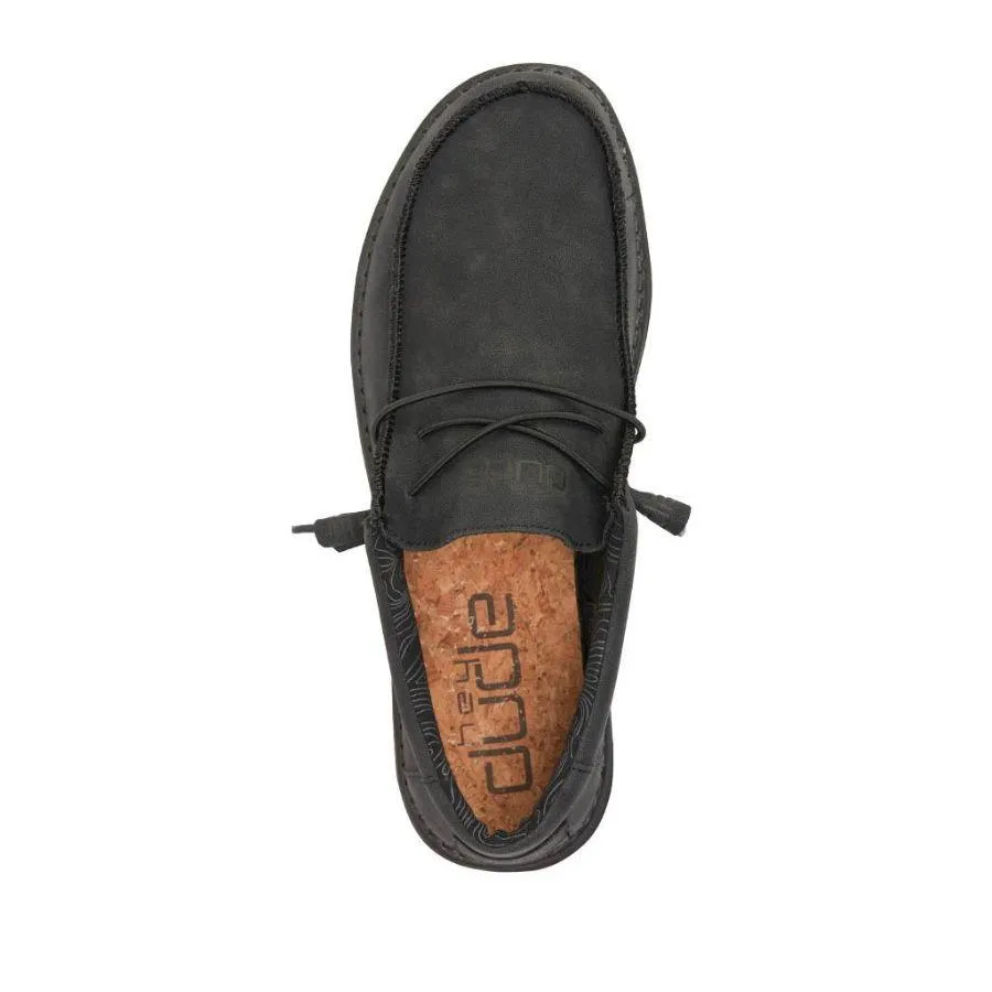 Hey Dude Mens Wally Leather Slip On Shoes- Carbon