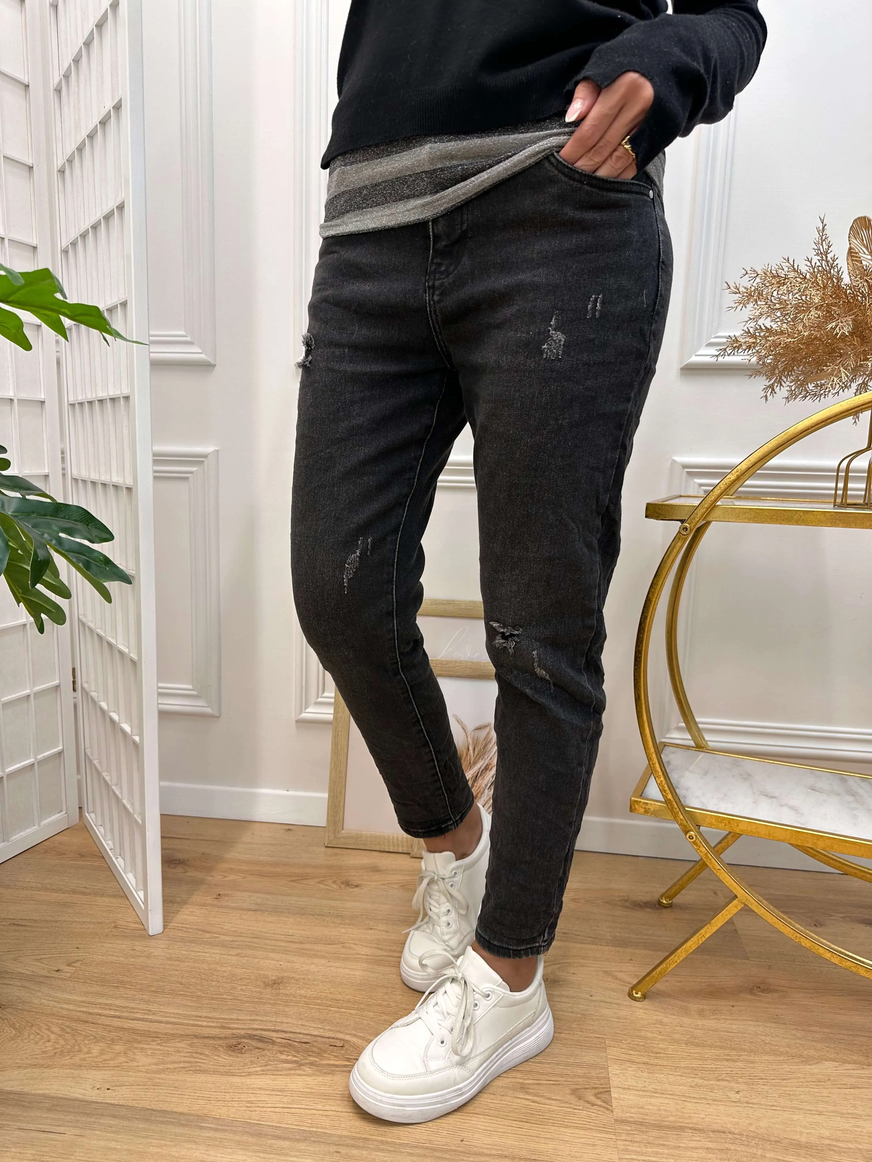 Jeans Con Strappetti Grigio