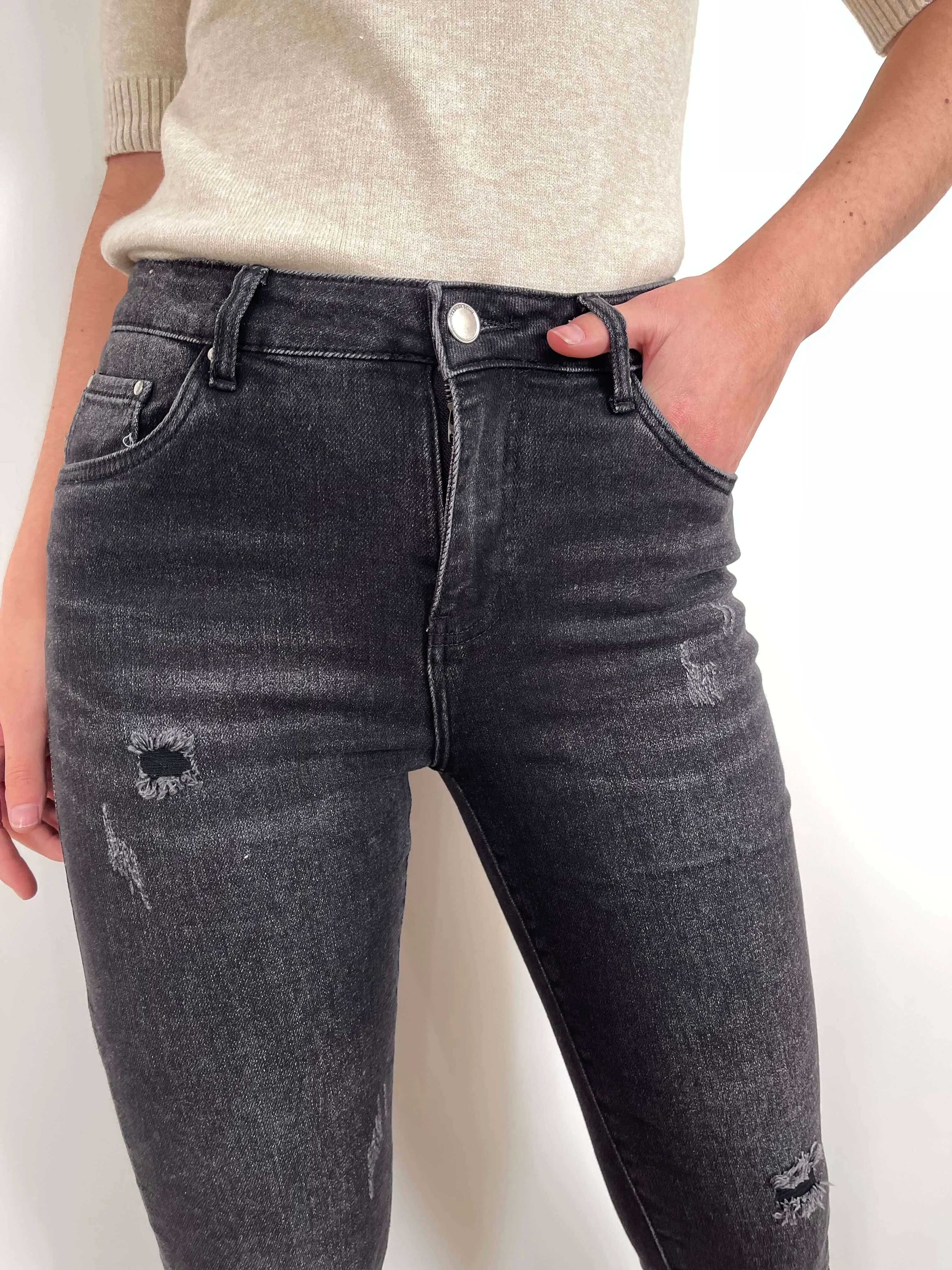 Jeans Con Strappetti Grigio