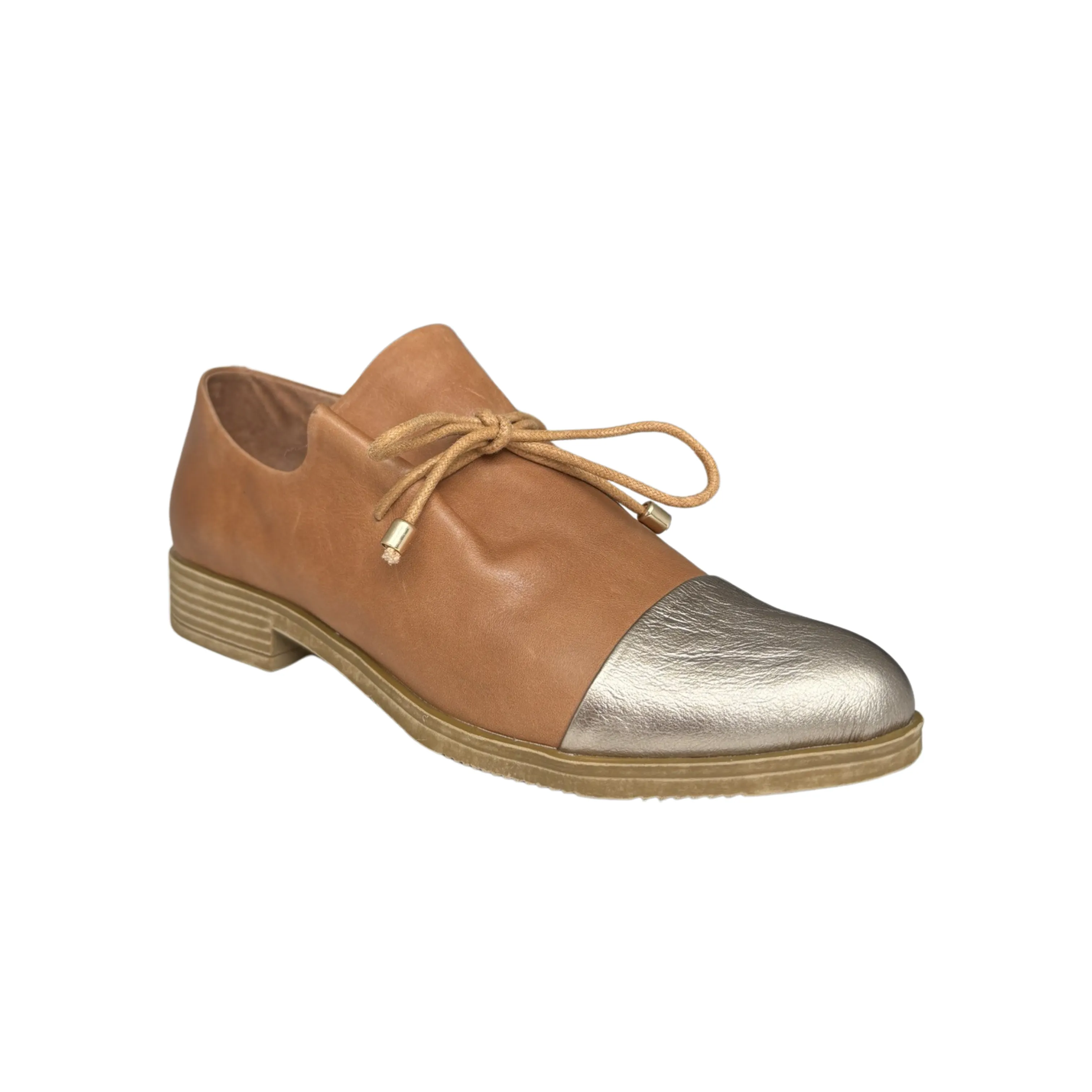 Kotty Tan Leather/Champagne Toe Flat