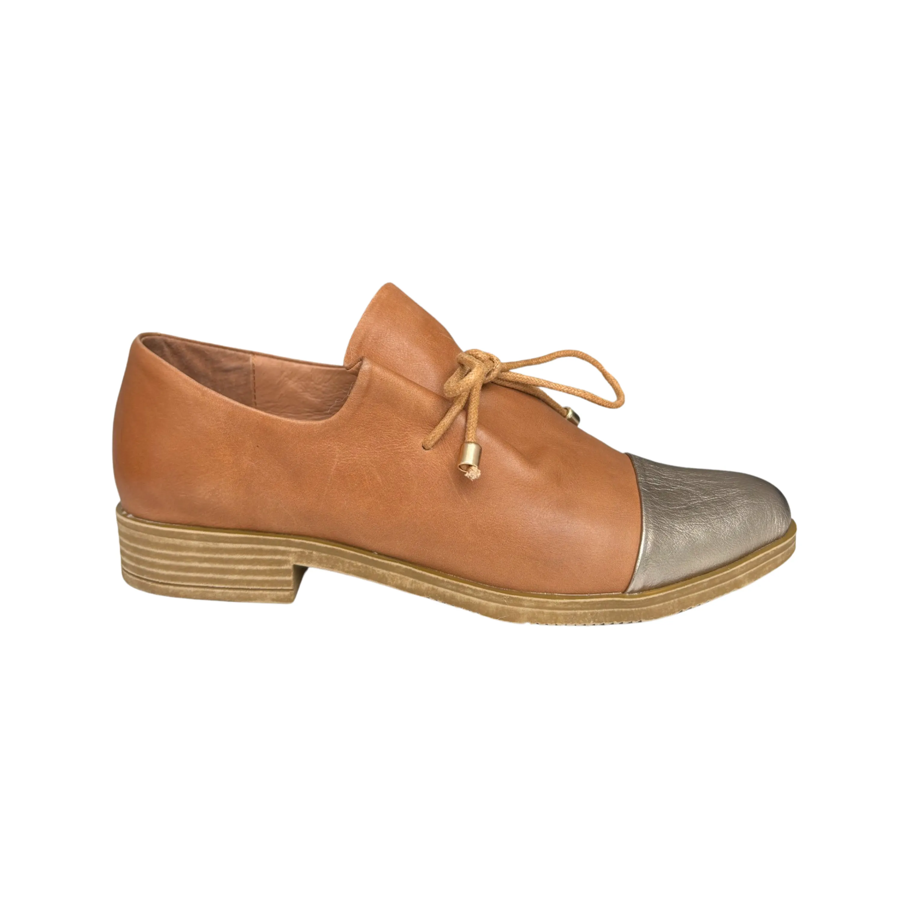 Kotty Tan Leather/Champagne Toe Flat