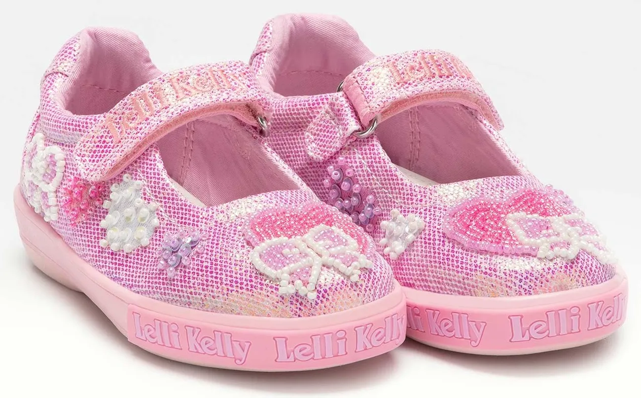 Lelli Kelly LK 2033 Cressida Hot Pink Glitter Heart Bow Dolly Shoes