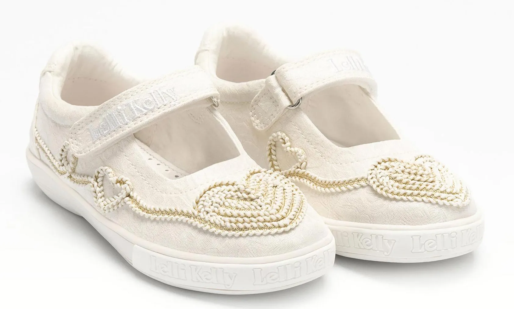 LELLI KELLY LK 4169 EGLE WHITE GOLD CANVAS DOLLY SHOES