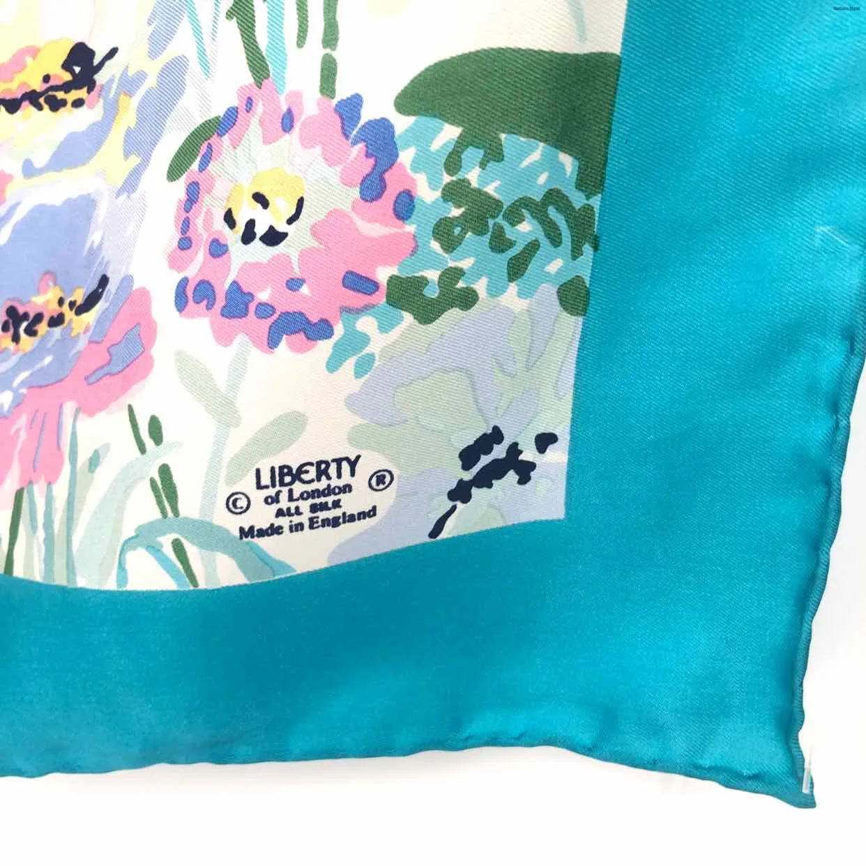 LIBERTY OF LONDON Blue Multi-Color Floral Silk AS IS Scarf