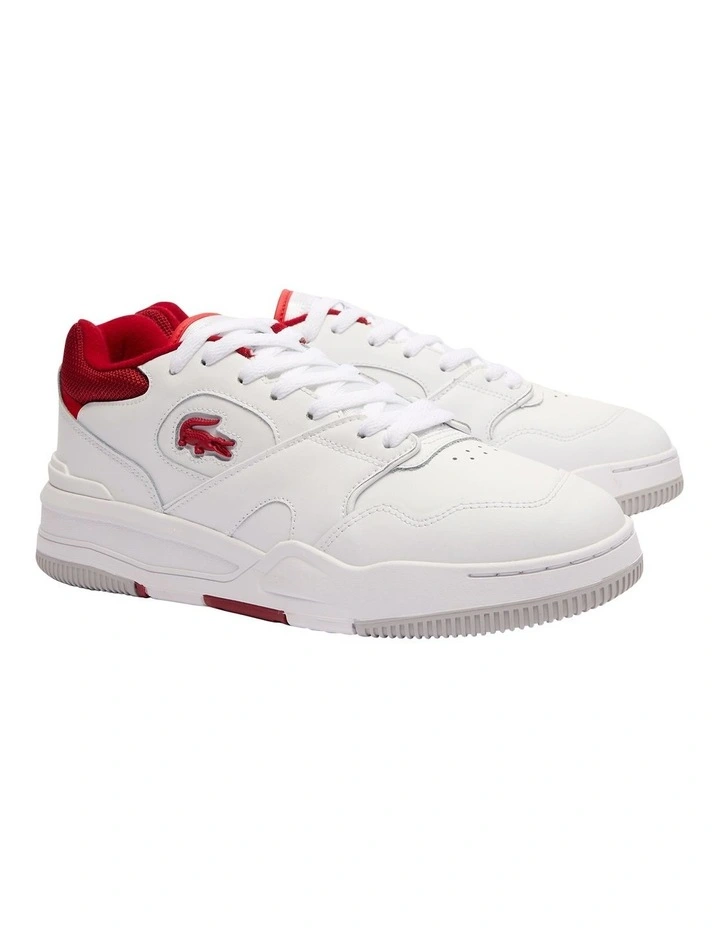 Lineshot Contrasted Collar Leather Sneaker in Wht/Red