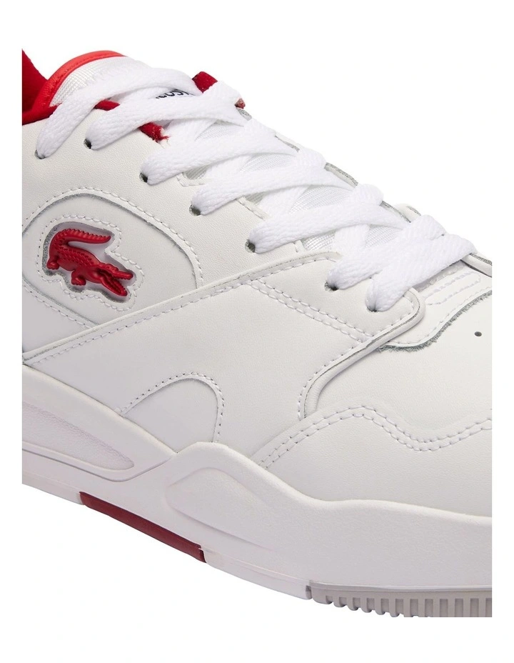 Lineshot Contrasted Collar Leather Sneaker in Wht/Red