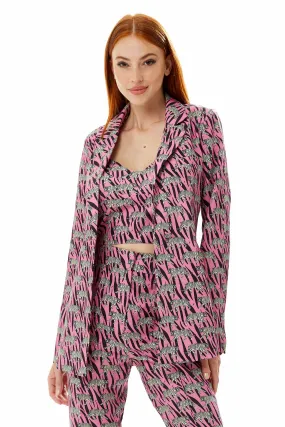 Liquorish Mixed Animal Print Blazer In Purple