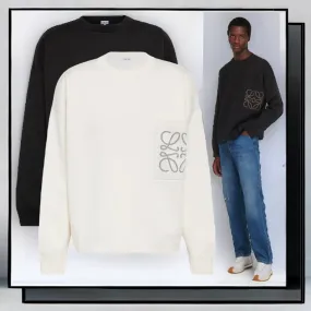 LOEWE  |Crew Neck Pullovers Street Style Long Sleeves Plain Cotton