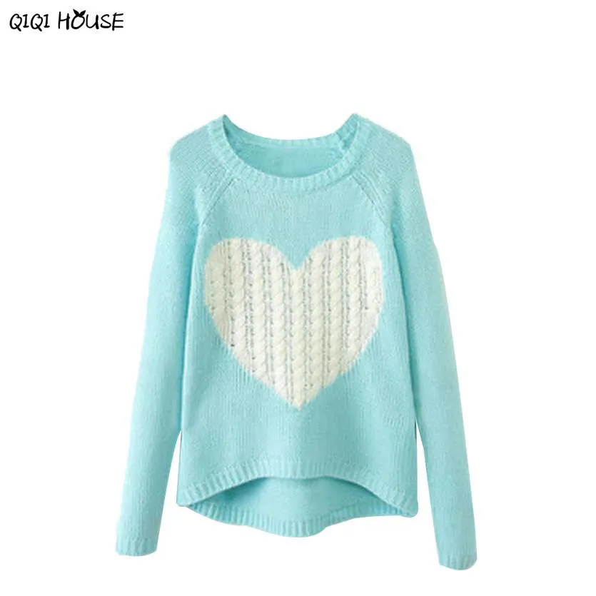 Lovely Heart Print Women Sweaters Loose Long Sleeve Casual Pullovers Autumn Winter Wam Top Sweter Mujer#F107 SM6