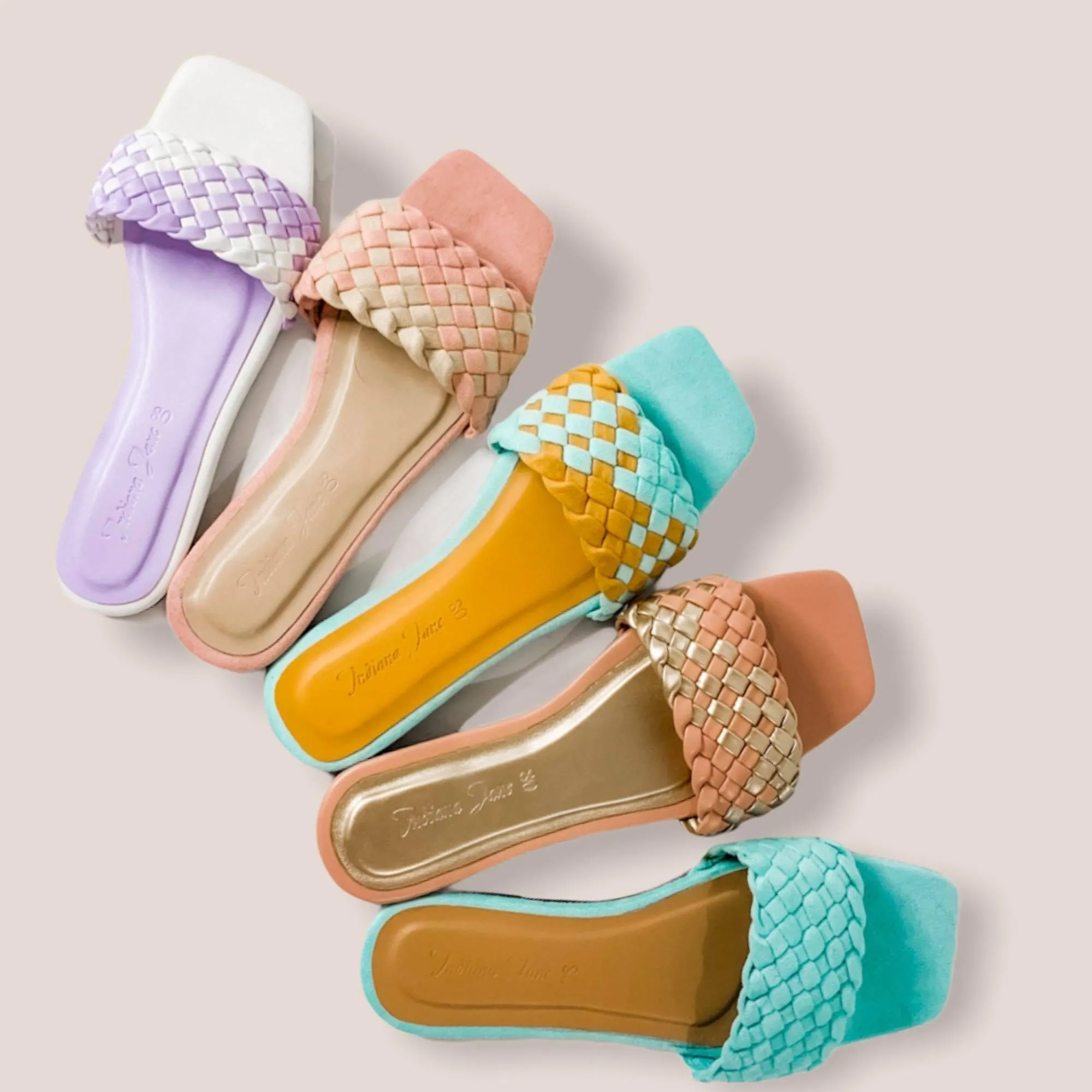 LYNX Mustard/Mint Braided Slide Flats