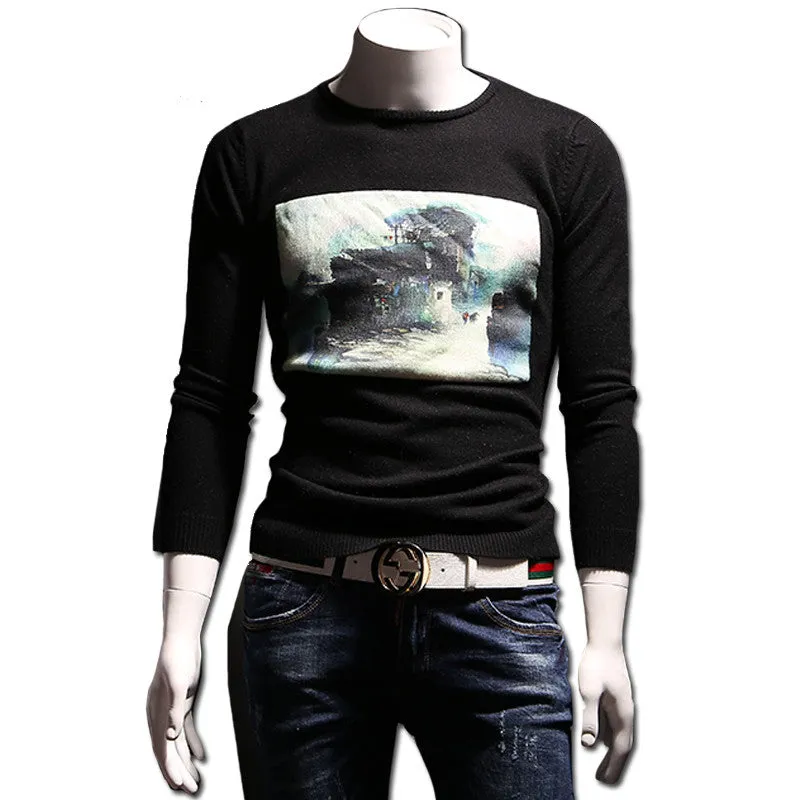 Men Knitted Floral Sweaters Pullovers Men's Casual Slim Fit Large Size Long Sleeved O Neck Sweaters Hombre SM6