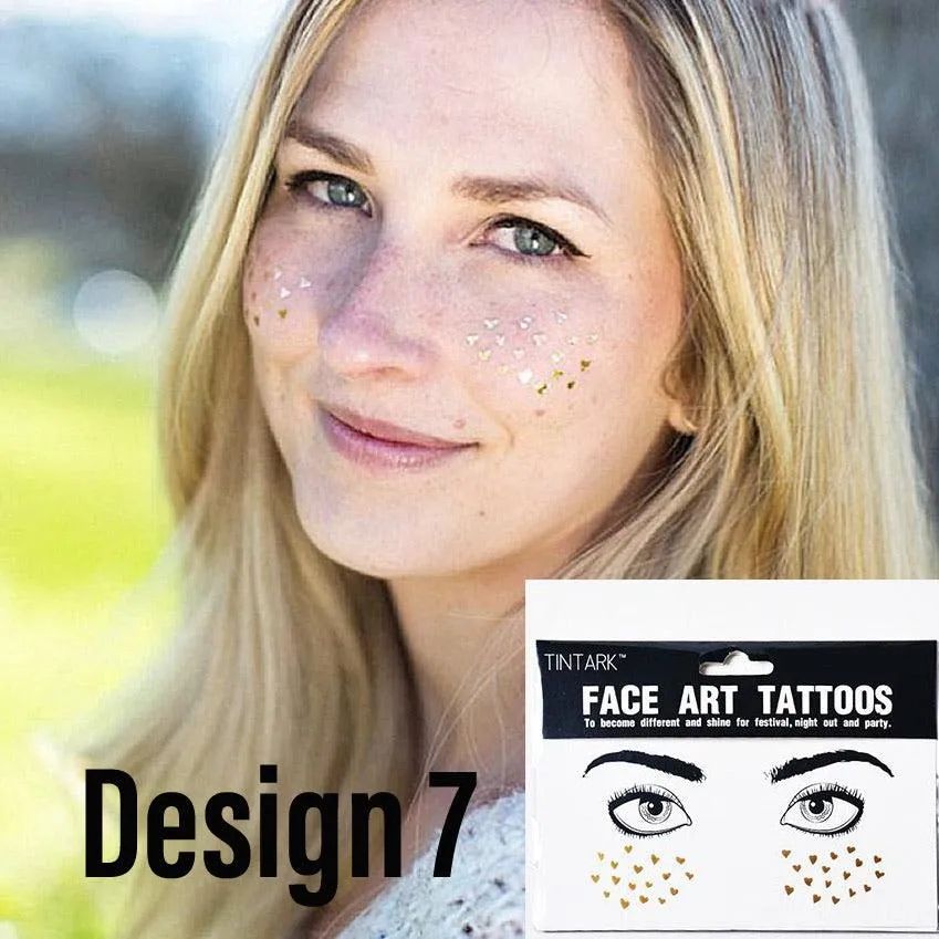 Metallic Face Temporary Tattoo Jewels - 11 Designs