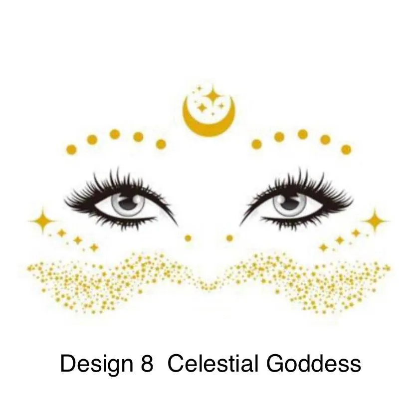 Metallic Face Temporary Tattoo Jewels - 11 Designs