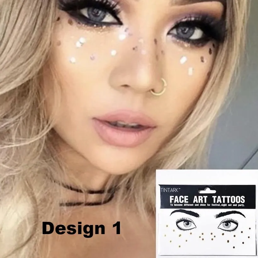 Metallic Face Temporary Tattoo Jewels - 11 Designs