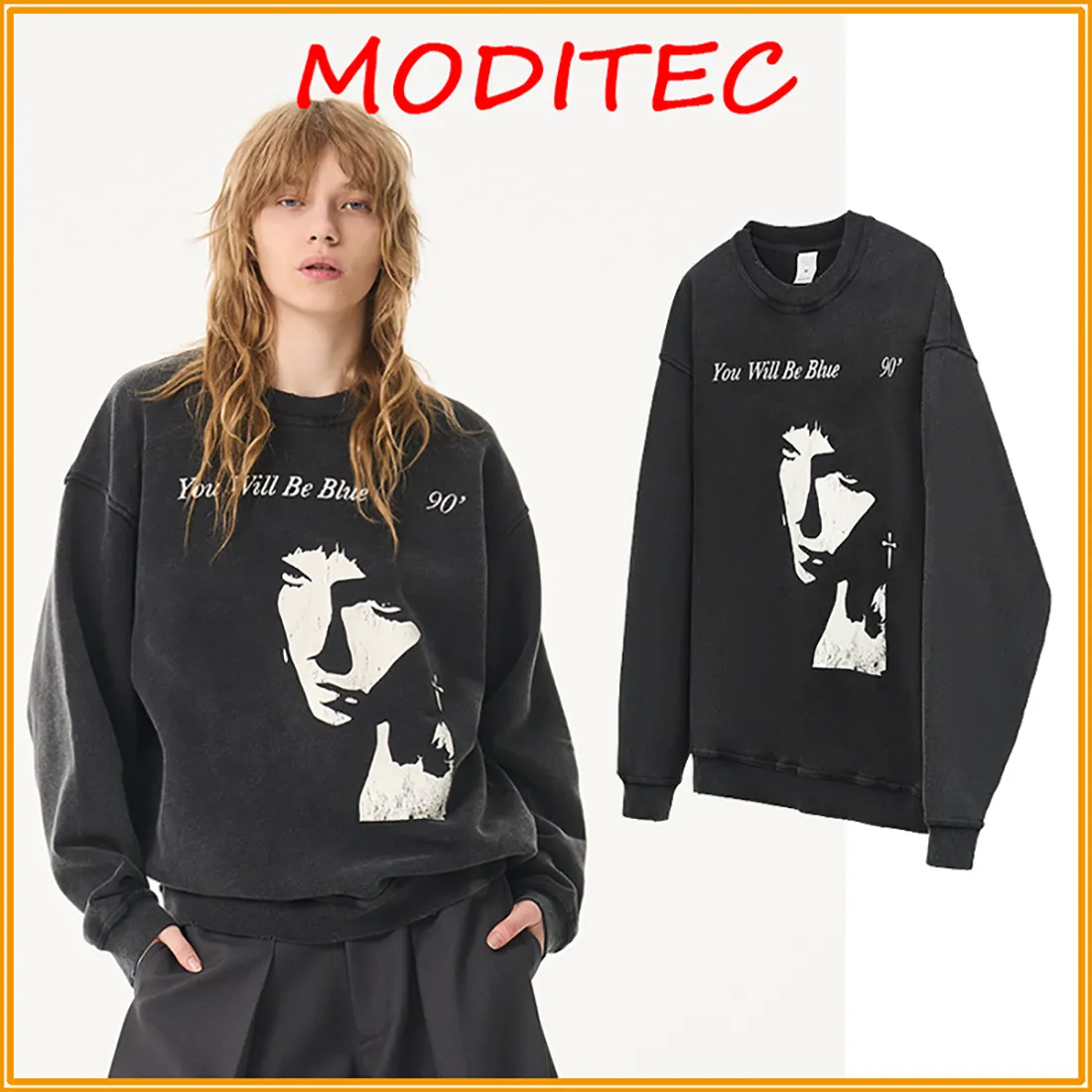 MODITEC  |Crew Neck Unisex Street Style Long Sleeves Cotton