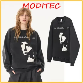 MODITEC  |Crew Neck Unisex Street Style Long Sleeves Cotton