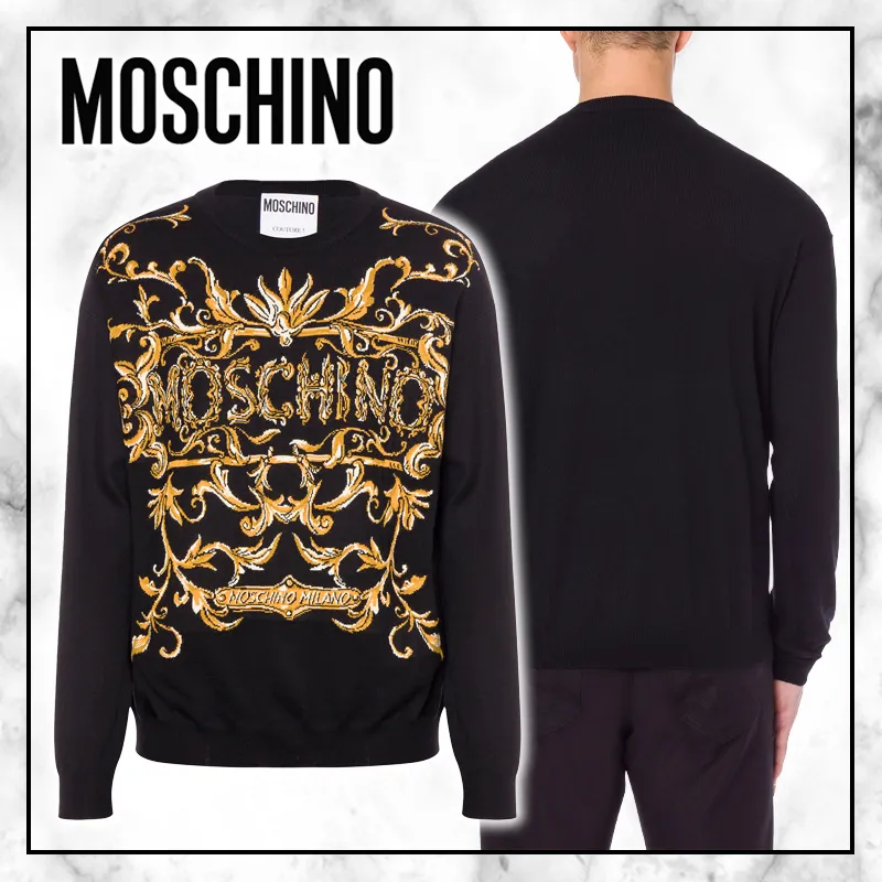 Moschino  |Crew Neck Pullovers Wool Street Style U-Neck Long Sleeves