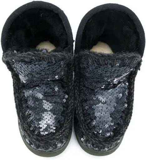 Mou Kids Eskimo sequinned snow boots Black