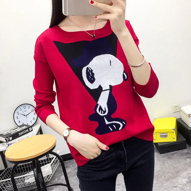 New Autumn Winter Female Carton Print Sweater Plus Size Thin Knitted Full Sleeve O-neck Pullovers Hot  71788 GS