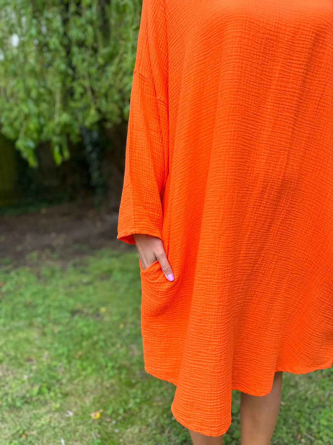 Orange Bubble Cotton Pocket Dress Samantha