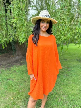 Orange Bubble Cotton Pocket Dress Samantha