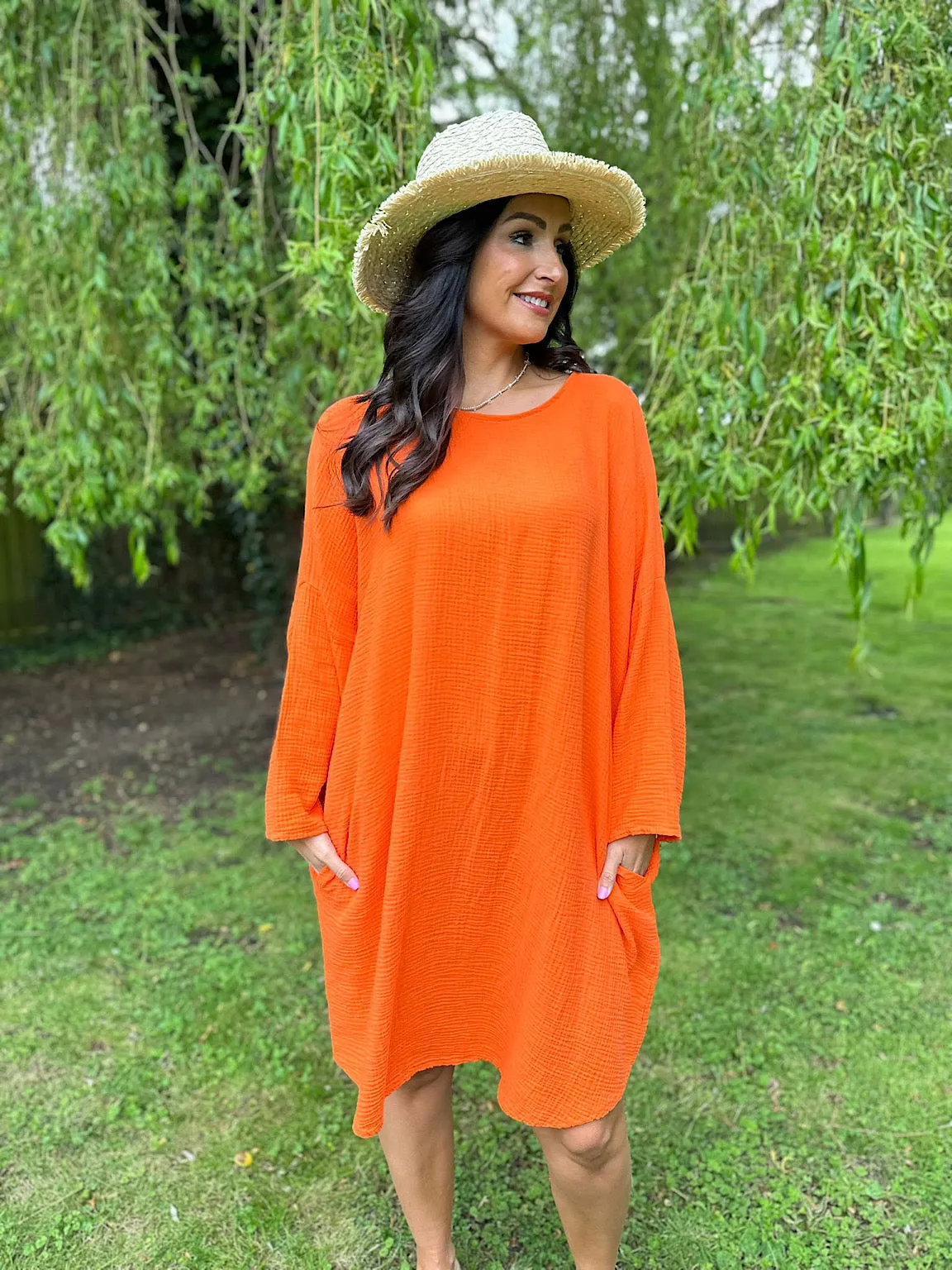 Orange Bubble Cotton Pocket Dress Samantha