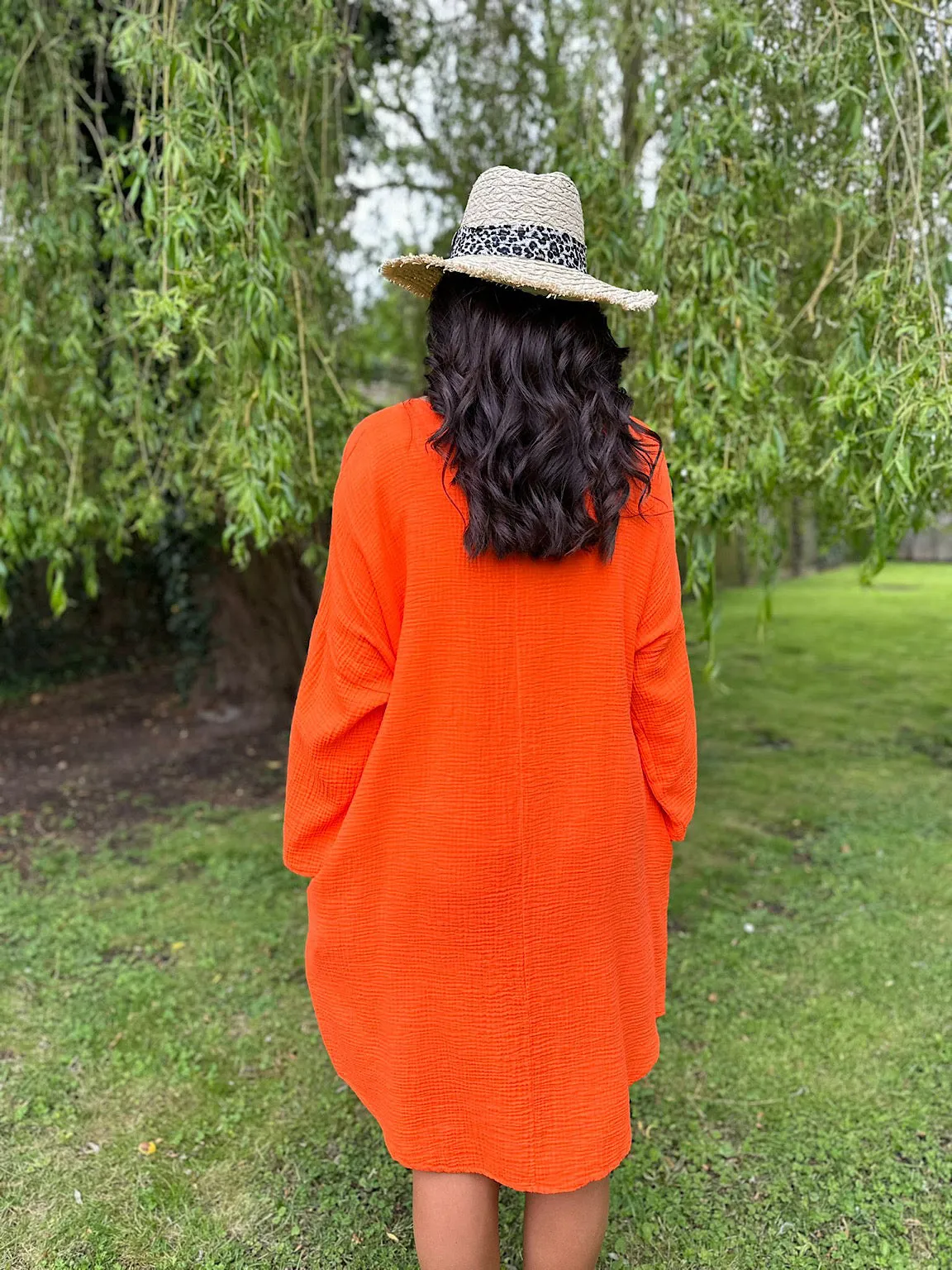 Orange Bubble Cotton Pocket Dress Samantha