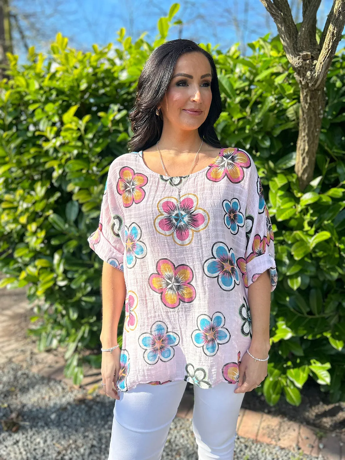 Pink Colourful Flower Top Debbie