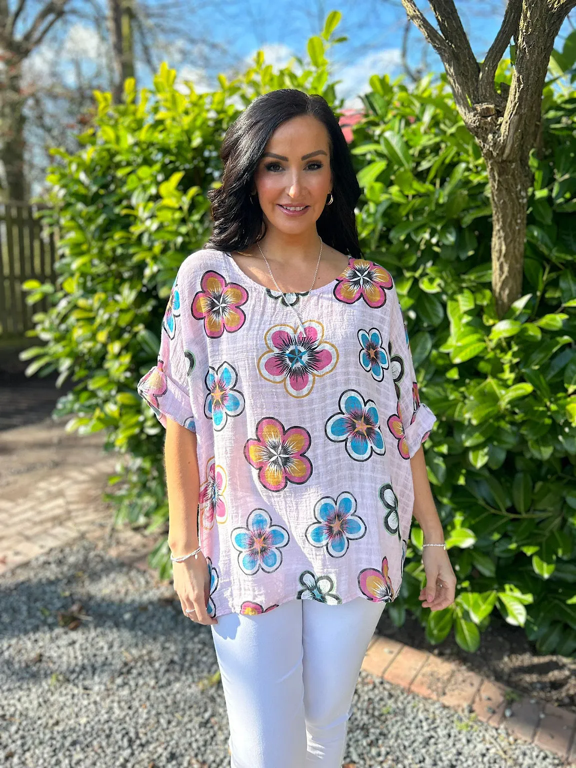 Pink Colourful Flower Top Debbie