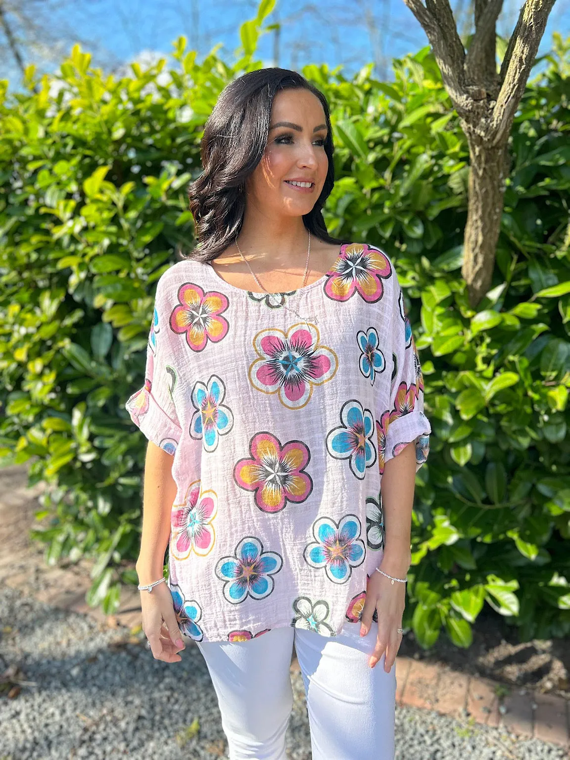 Pink Colourful Flower Top Debbie