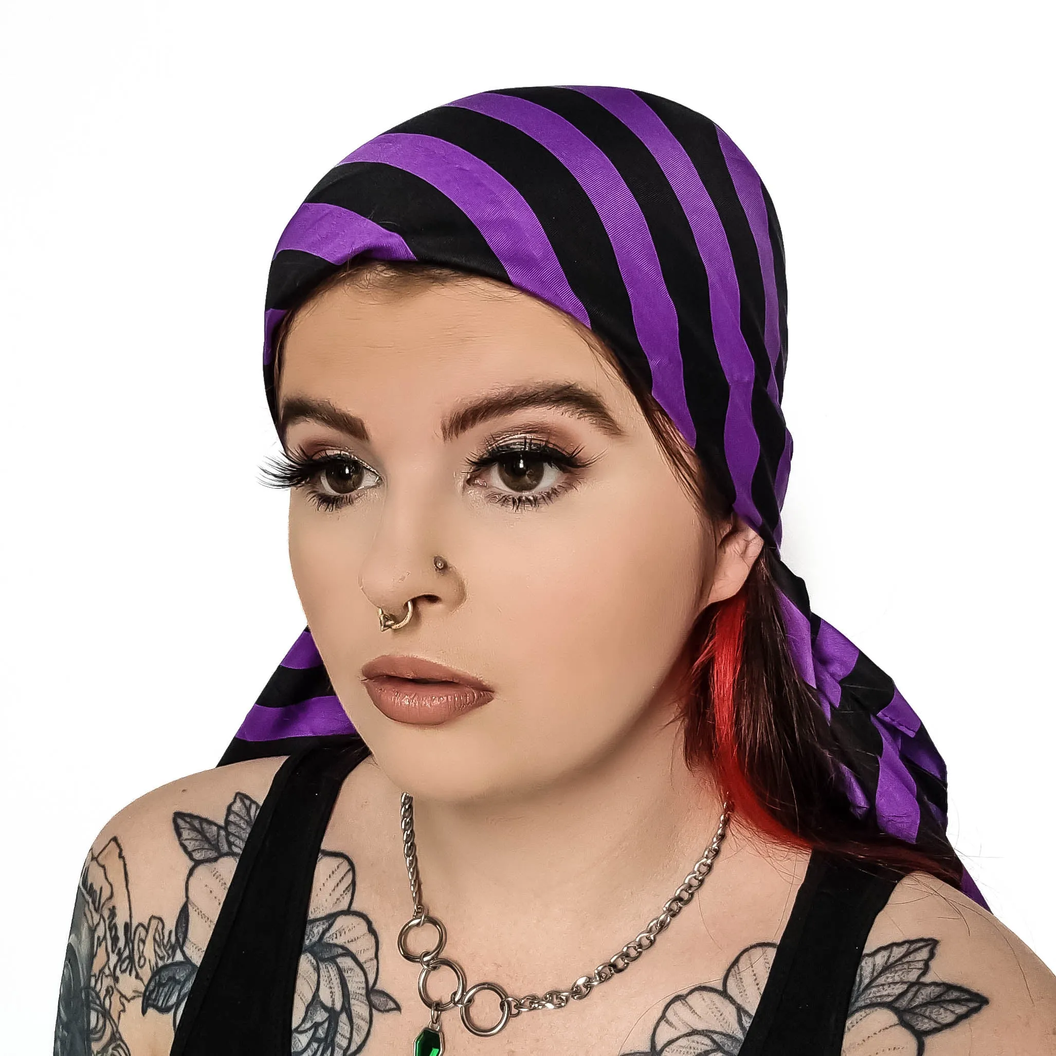 Purple and Black Striped Headscarf