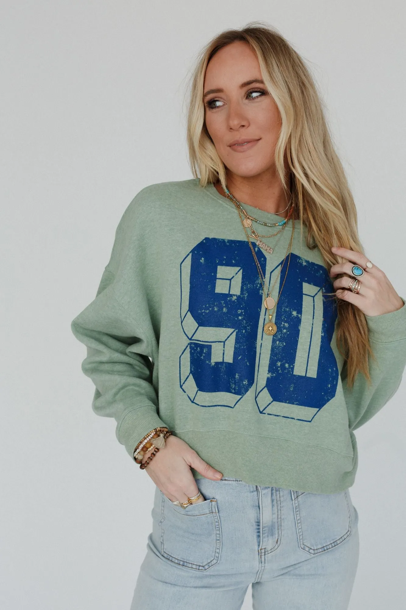 Retro Block Sweatshirt Top - Green