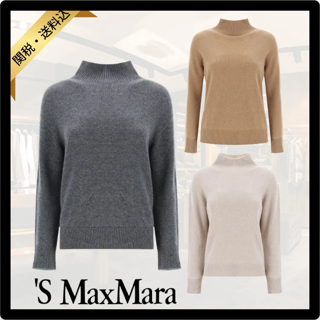 S Max Mara  |Long Sleeves Plain Long V-neck & Crew neck