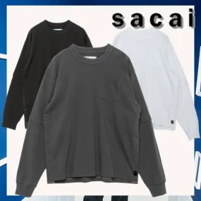 sacai  |Crew Neck Street Style Long Sleeves Plain Cotton