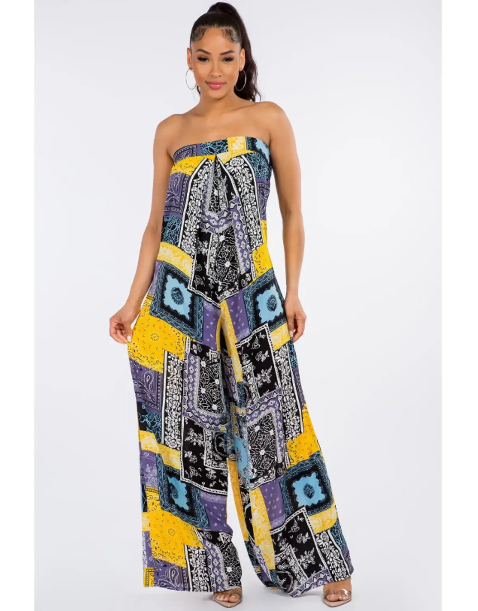   Scarf Pattern Strapless Jumpsuit