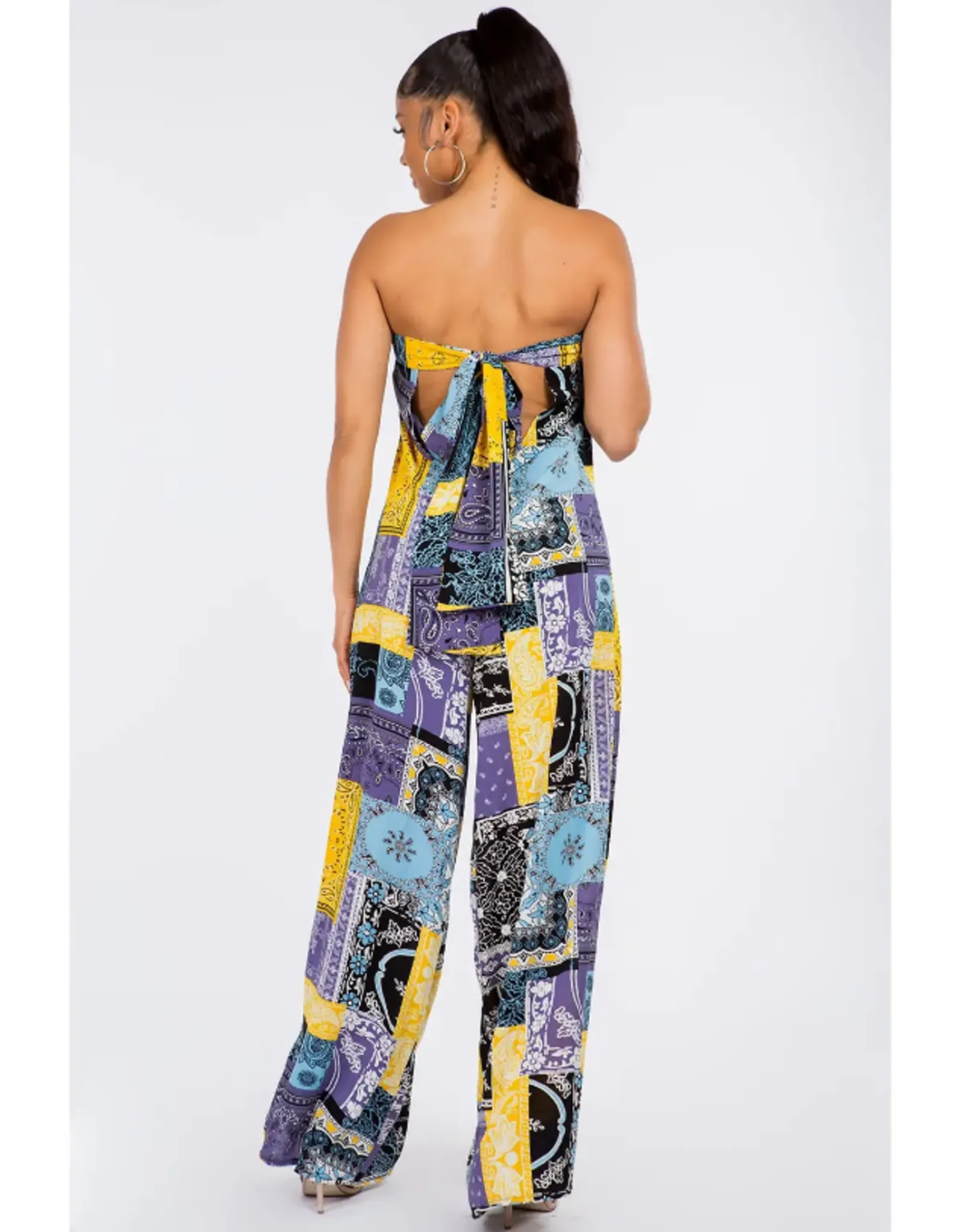   Scarf Pattern Strapless Jumpsuit