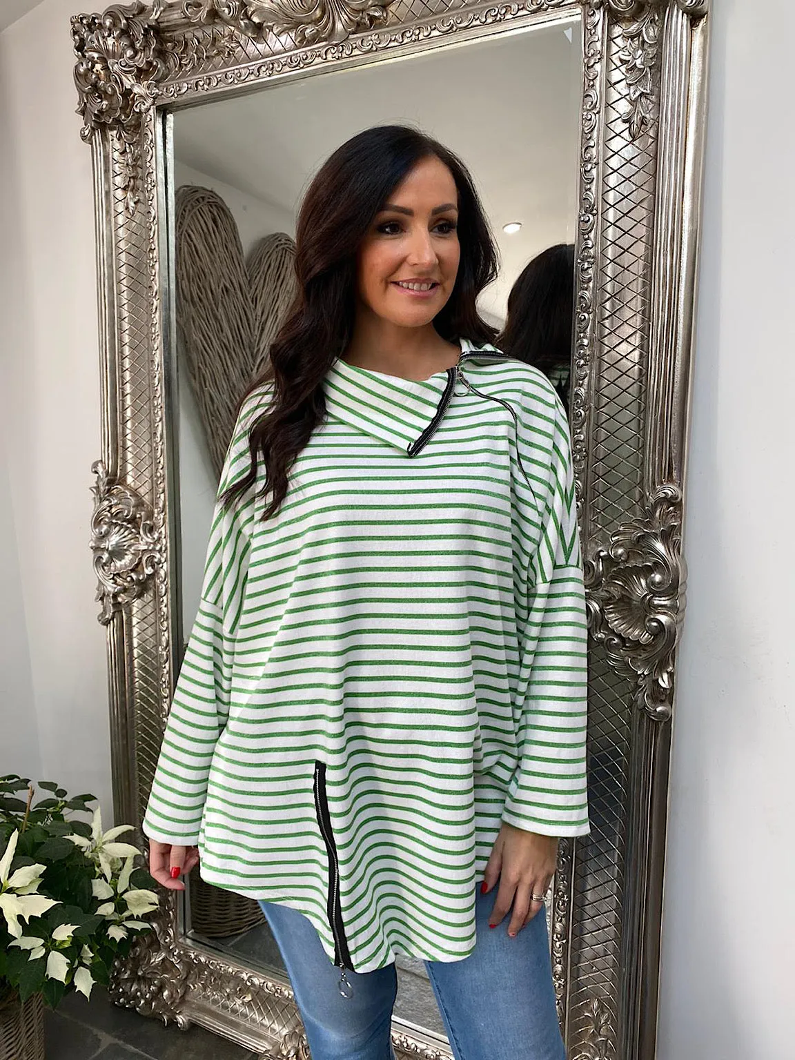 Shimmer Stripe Zip Top Rio