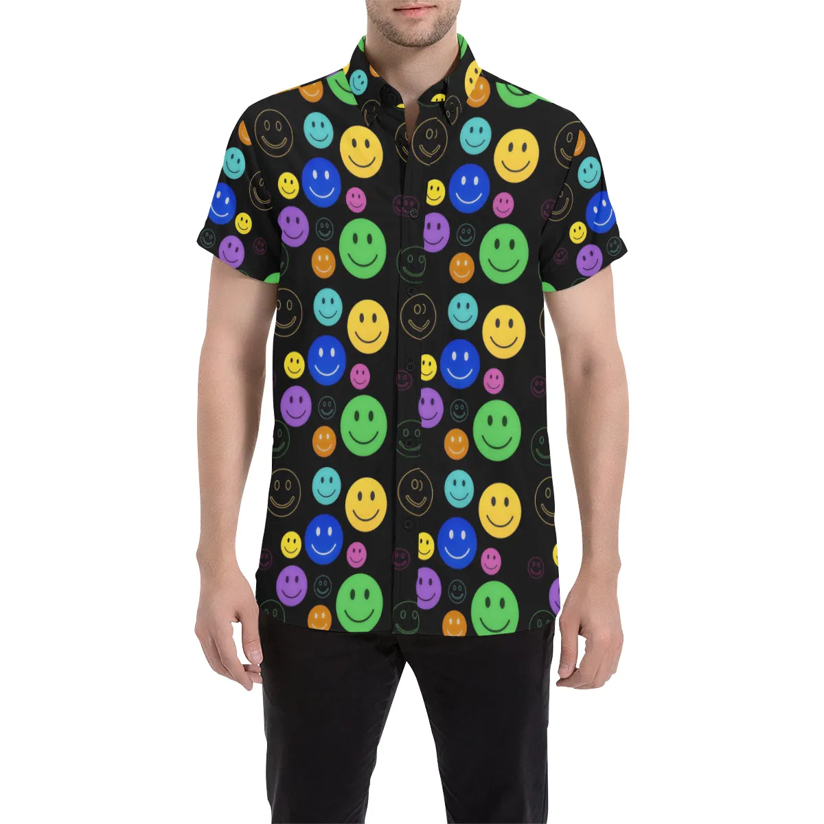 Smiley Face Short Sleeve Button Up Shirt