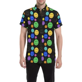 Smiley Face Short Sleeve Button Up Shirt