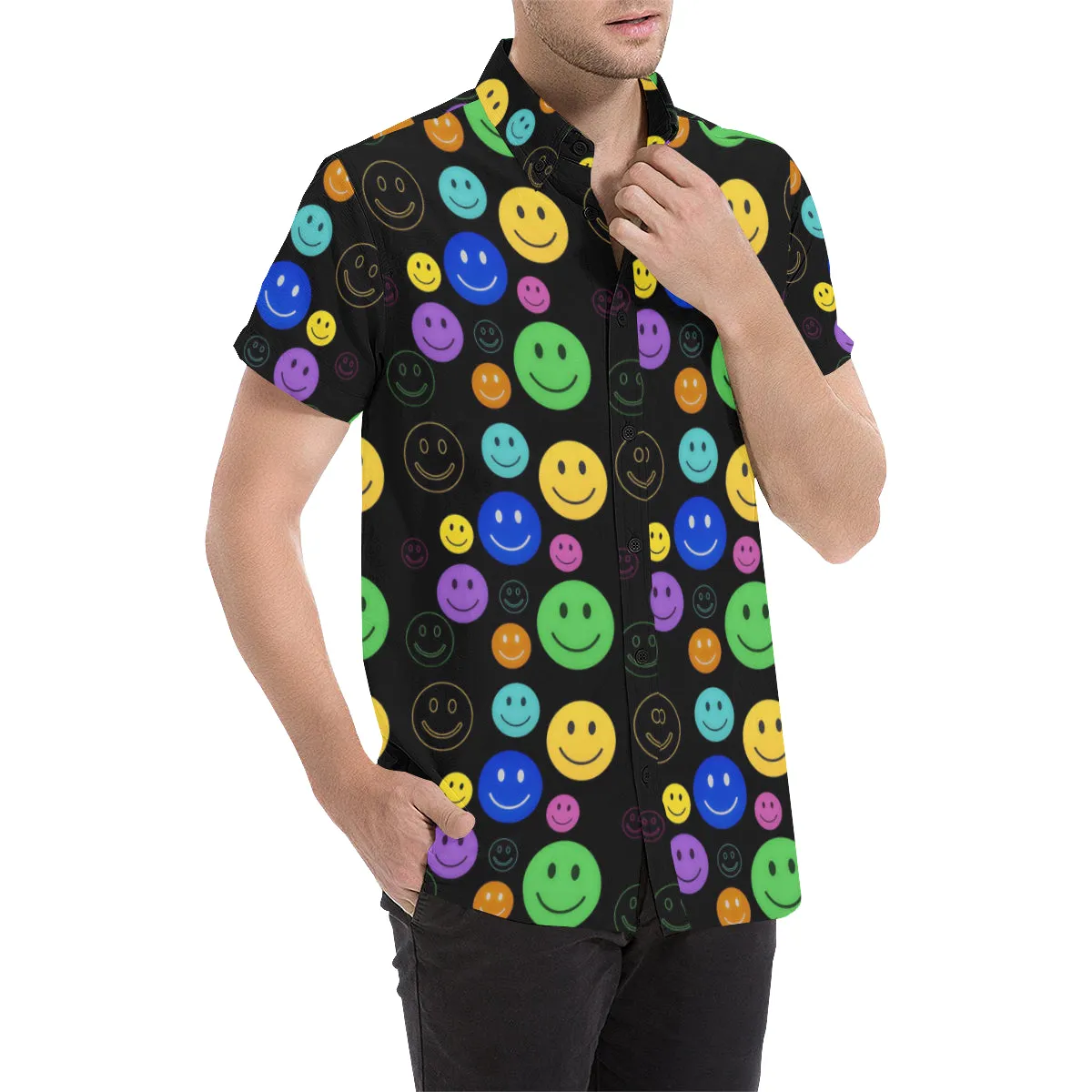 Smiley Face Short Sleeve Button Up Shirt