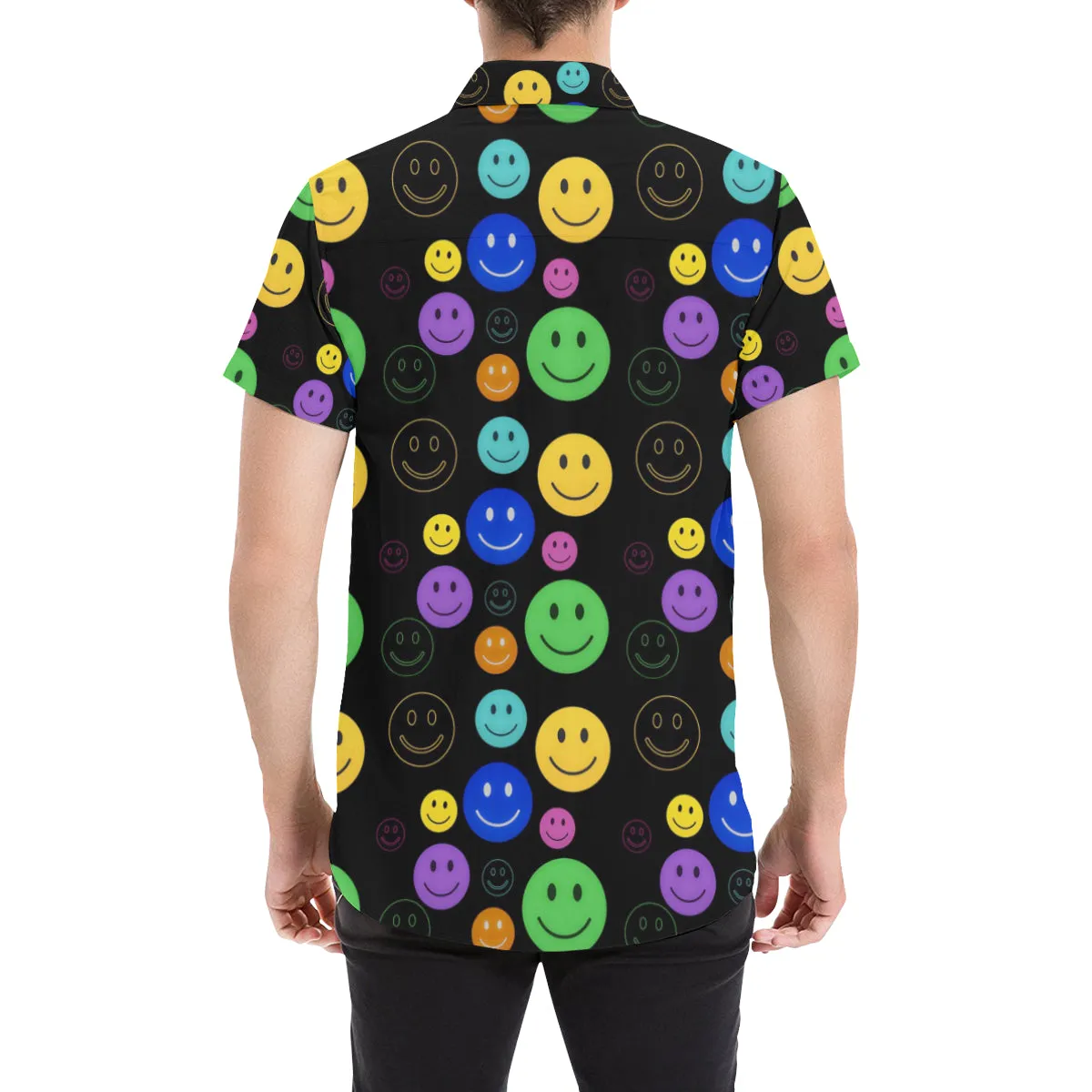 Smiley Face Short Sleeve Button Up Shirt