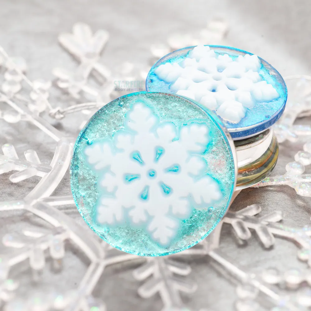 Snowflake Glass Image Plugs - White on Blue Dichroic