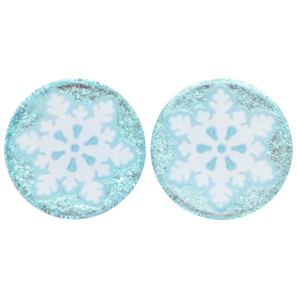 Snowflake Glass Image Plugs - White on Blue Dichroic