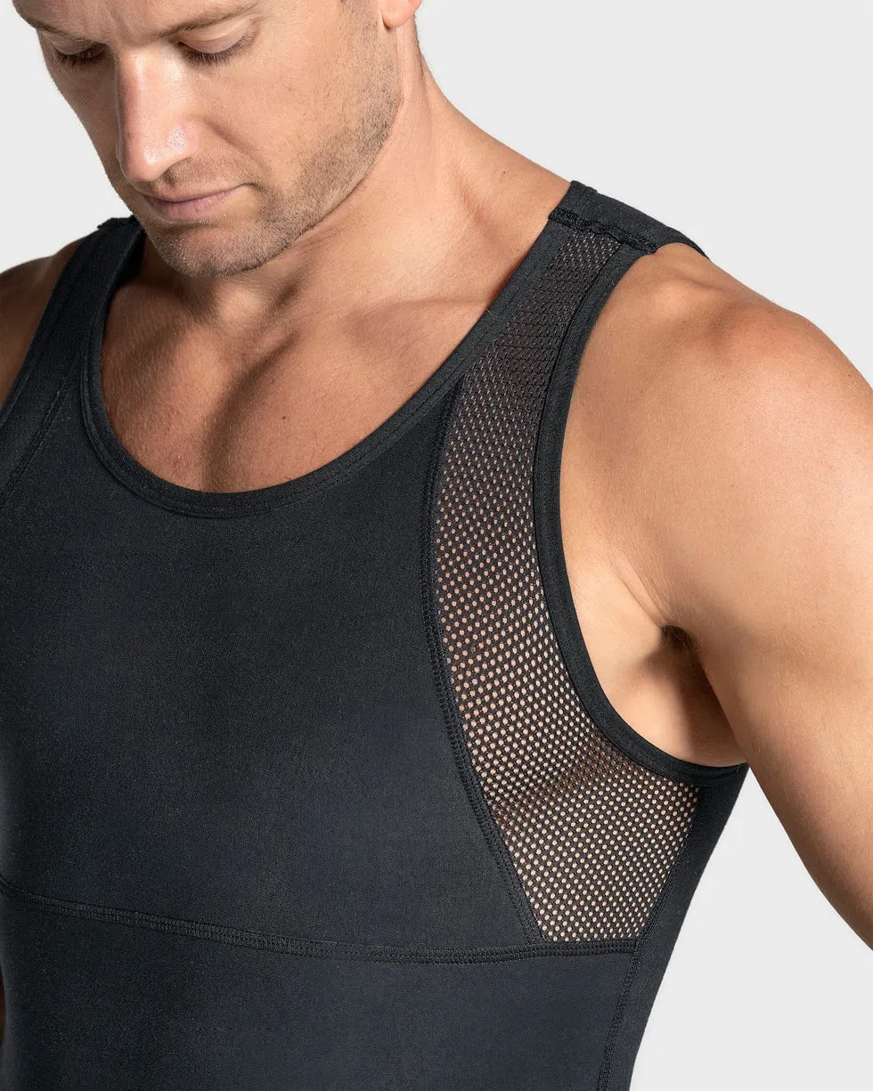 Stretch cotton moderate compression shaper tank with mesh cutouts