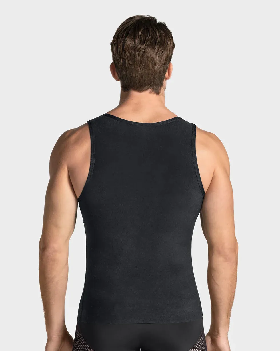 Stretch cotton moderate compression shaper tank with mesh cutouts