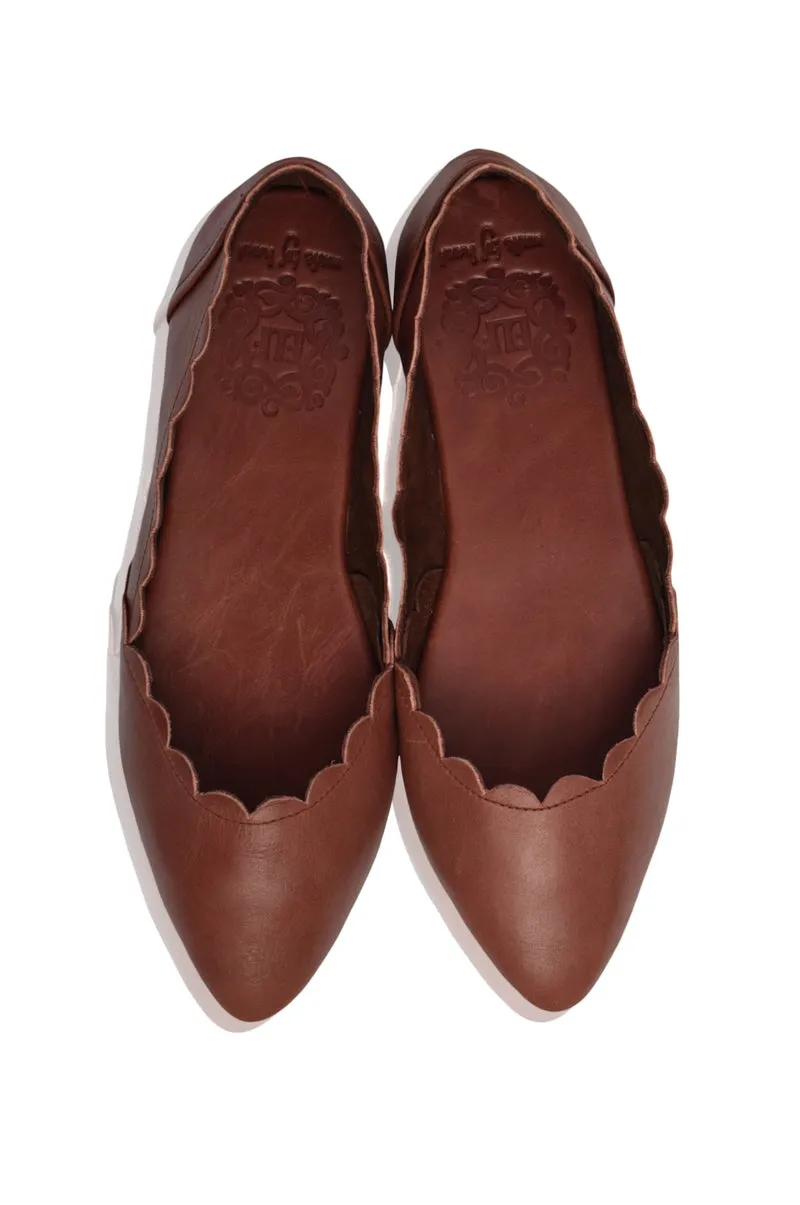 Valentina Leather Ballet Flats in Vintage Tan