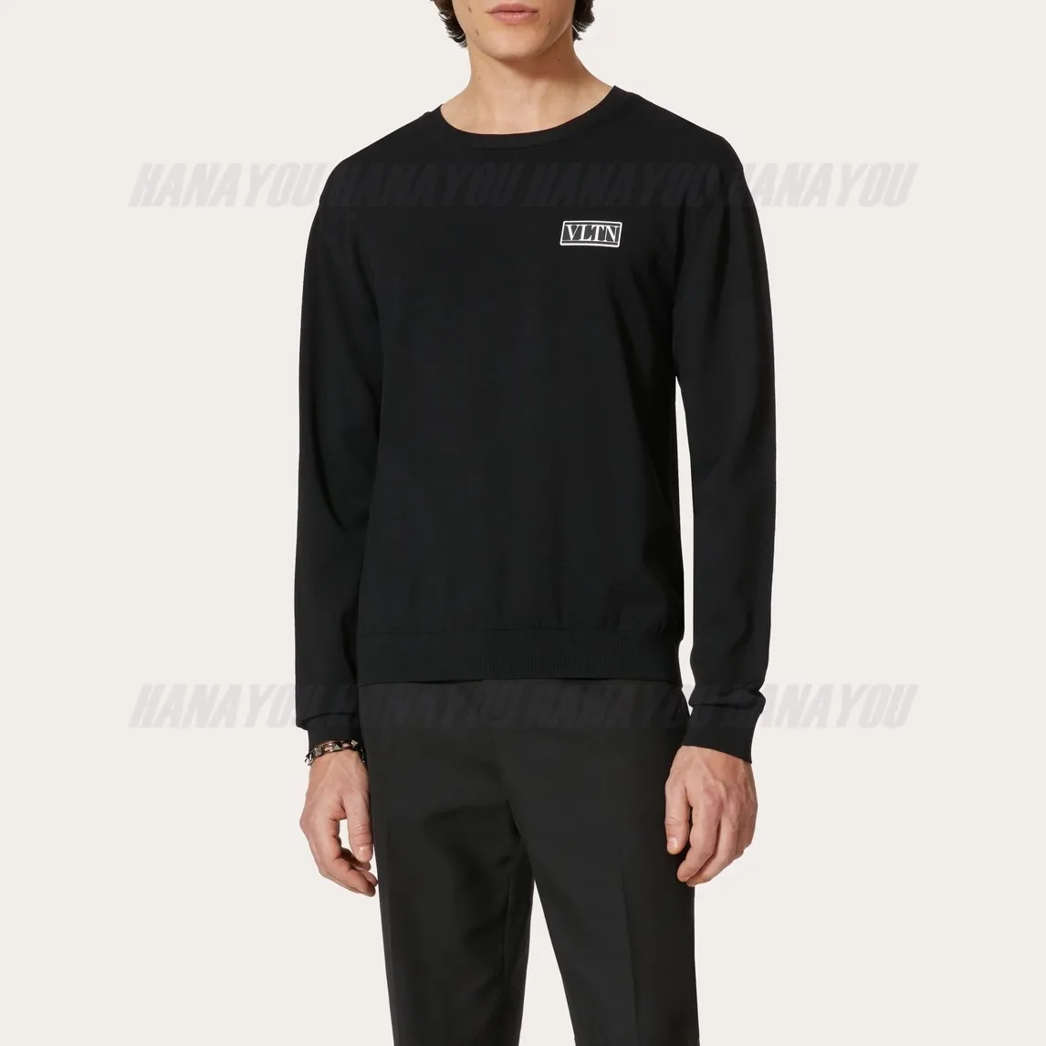 VALENTINO  |Crew Neck Pullovers Nylon Fine Gauge Long Sleeves Plain Logo