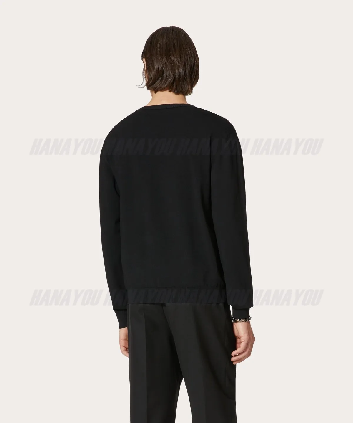 VALENTINO  |Crew Neck Pullovers Nylon Fine Gauge Long Sleeves Plain Logo