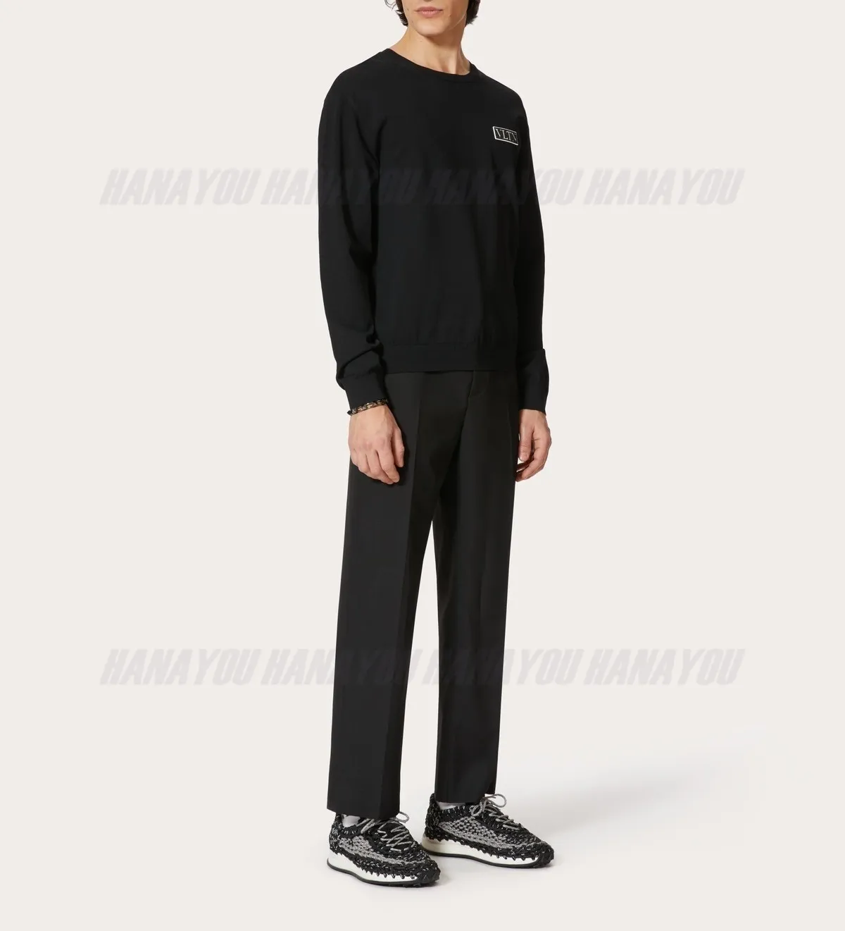 VALENTINO  |Crew Neck Pullovers Nylon Fine Gauge Long Sleeves Plain Logo